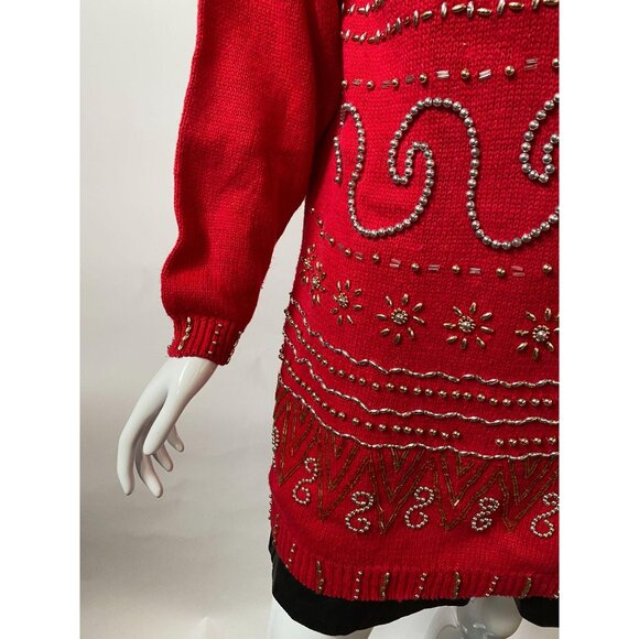 Red & Gold Embellished Sweater Dress Size S Studio S Collection - Picture 10 of 13